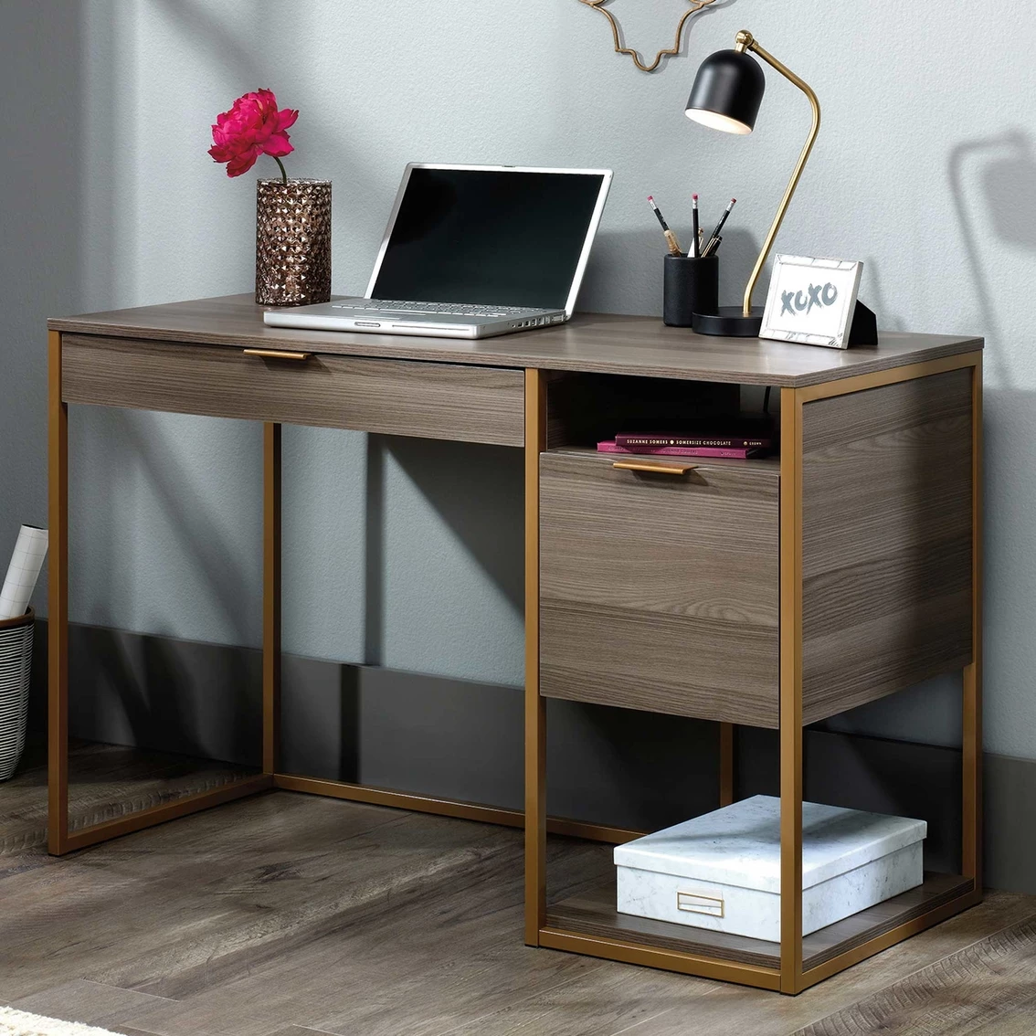 Best Sale ???? Sauder International Lux Single Pedestal Desk ❤️ 1 Best Sale ???? Sauder International Lux Single Pedestal Desk ❤️