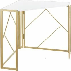 Hot Sale 🎁 LumiSource Folia Corner Desk In Goldtone Metal And White Wood 🌟
