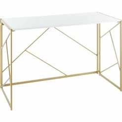 Best Pirce ❤️ LumiSource Folia Desk In Goldtone Metal And White Wood 😉