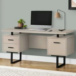 Outlet ???? Chelsea Home Modern Taupe And Black Metal Computer Desk ⌛