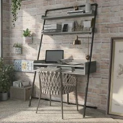 New ⭐ Furniture Of America Dario Industrial Black Wall Desk 🔔 -Fellowes shop unnamed file 1173