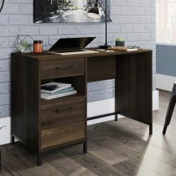 Coupon ???? Sauder Pedestal Home Office Desk In Smoked Oak ❤️
