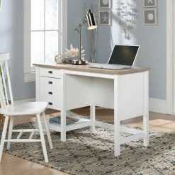 Buy ???? Sauder Cottage Road Soft White Coastal Single Pedestal Desk ????