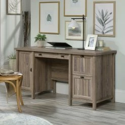 New ⭐ Sauder Costa Washed Walnut Office Desk With Drawers ????