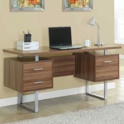 Best reviews of ???? Chelsea Home 60 In. Computer Desk, Walnut With Silver Metal ????