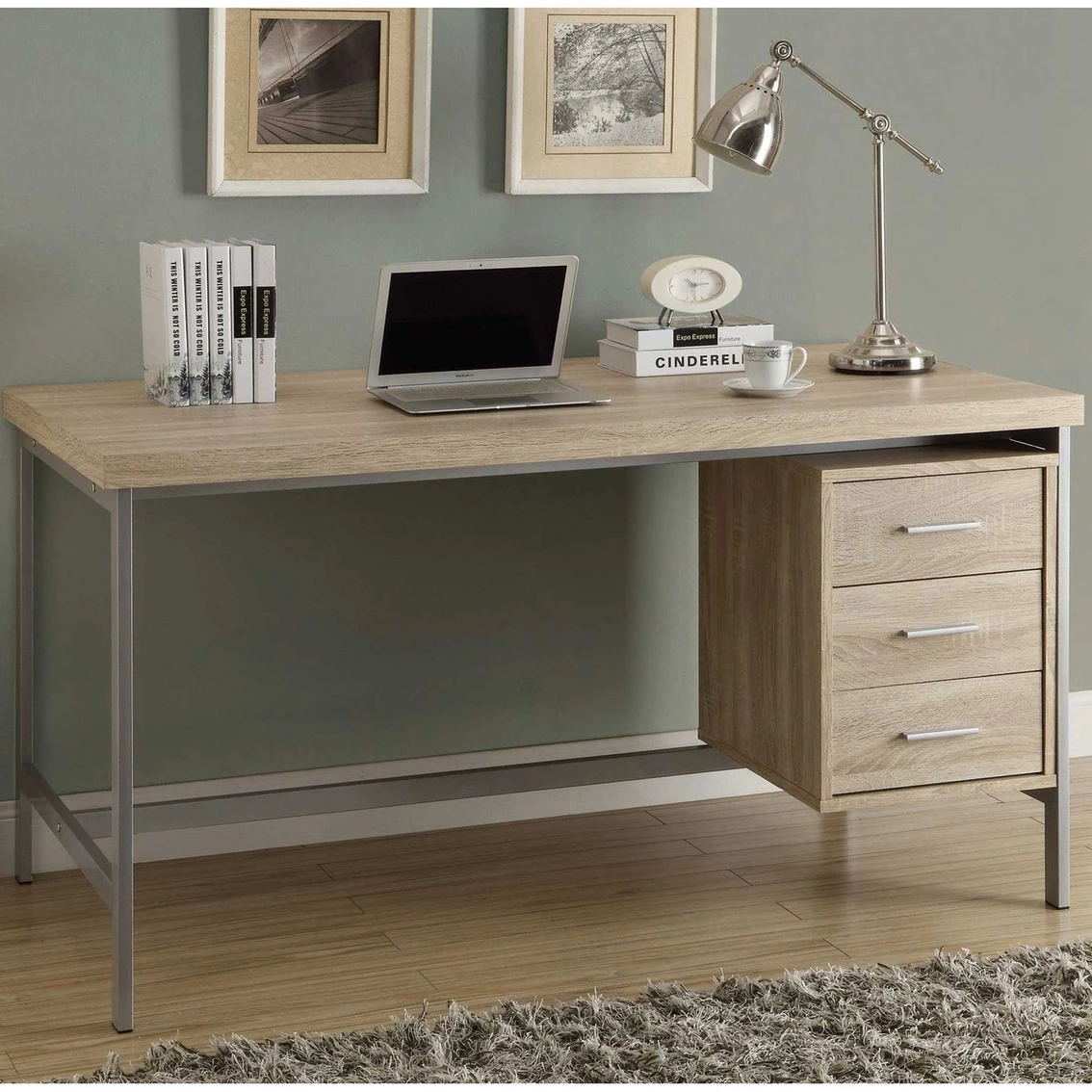 Wholesale ???? Chelsea Home Computer Desk 60 In., Natural With Silver Metal ❤️ 1 Wholesale ???? Chelsea Home Computer Desk 60 In., Natural With Silver Metal ❤️