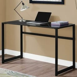 Wholesale 😉 Chelsea Home 48 In. L Black Metal Computer Desk With Black Tempered Glass ✔️