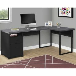 Best Sale ???? Chelsea Home 80 In. Left Or Right Facing Computer Desk, Black With Gray Top ????