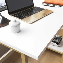 Alternative view of Outlet ???? Sauder North Avenue Modern Desk With Open Shelves In White ⭐