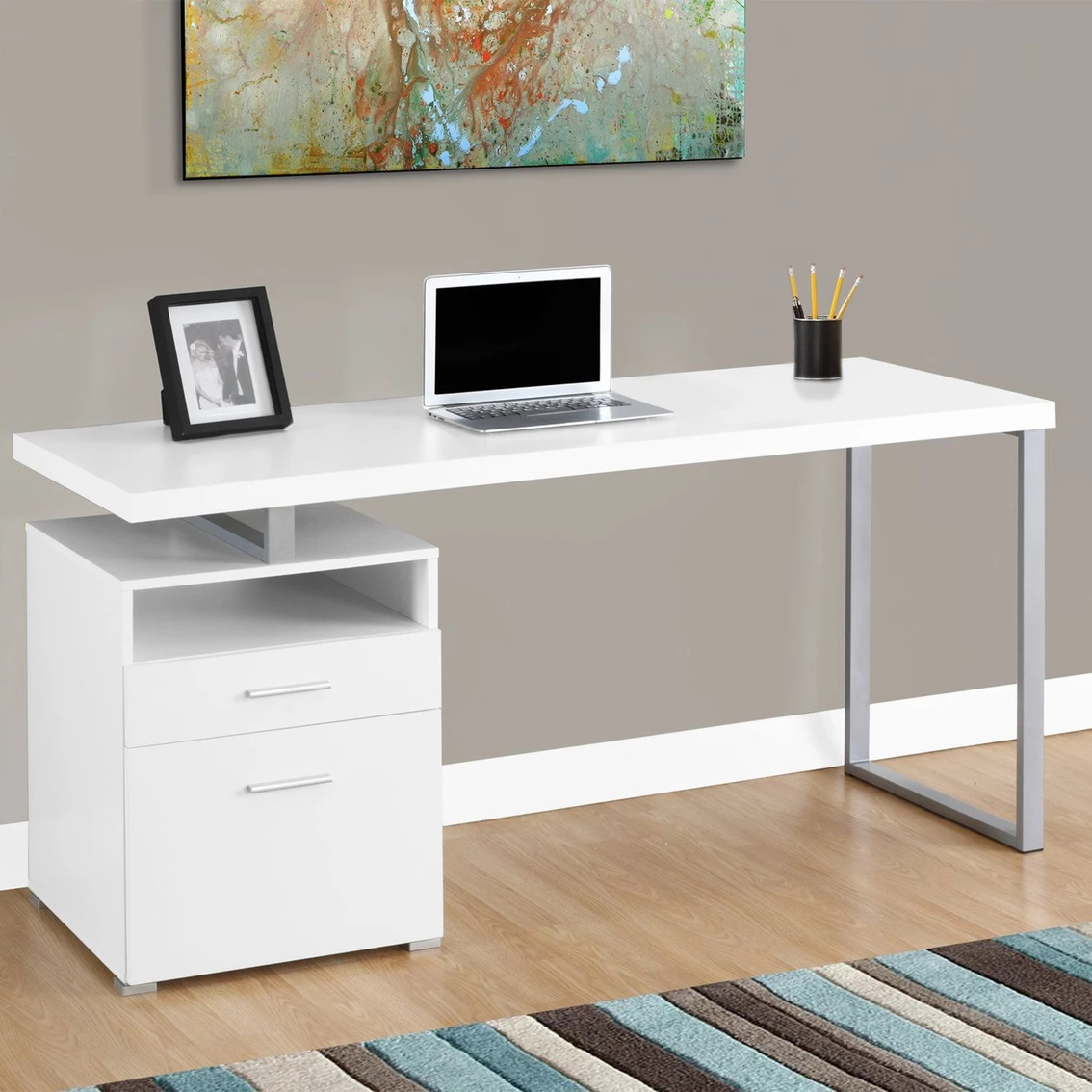 Hot Sale ???? Chelsea Home Webster White And Silver Computer Desk ⭐ 1 Hot Sale ???? Chelsea Home Webster White And Silver Computer Desk ⭐