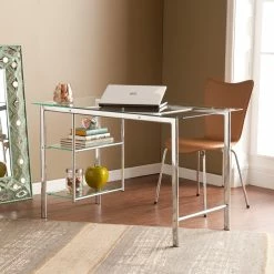 Best Sale 💯 Southern Enterprises Chrome Glass Desk 😀